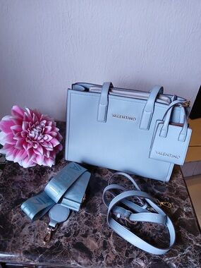 Valentino Powder Blue Leather Satchel with Removable Straps